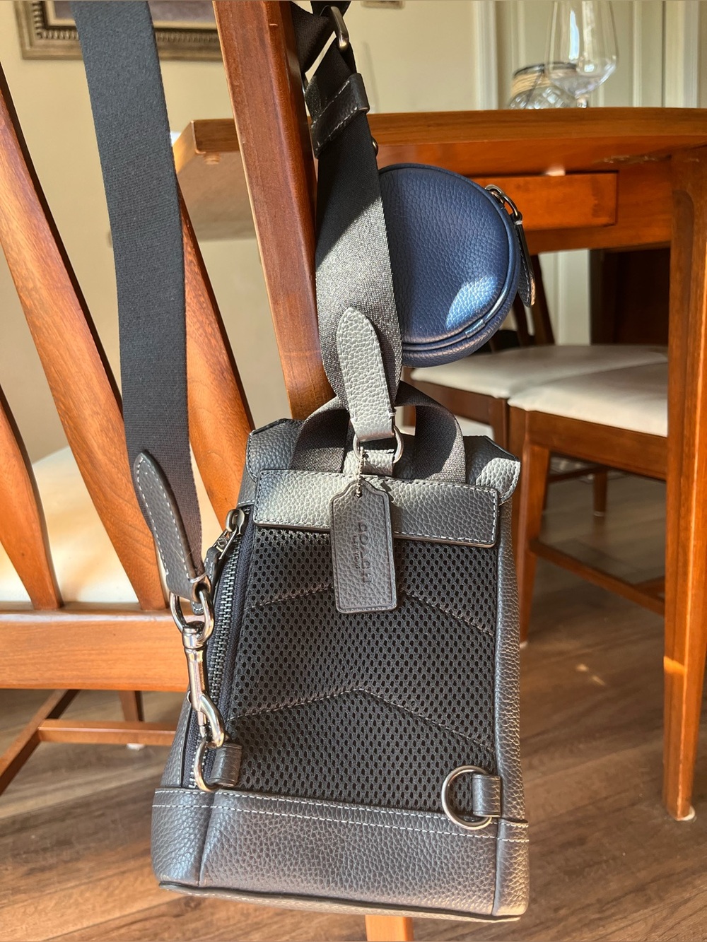 Coach Navy Pebble Leather Navy Crossbody Sling Bag with Clip on Circle Pouch! - Picture 10 of 16